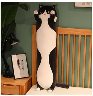 Cat Long Throw Pillow Black